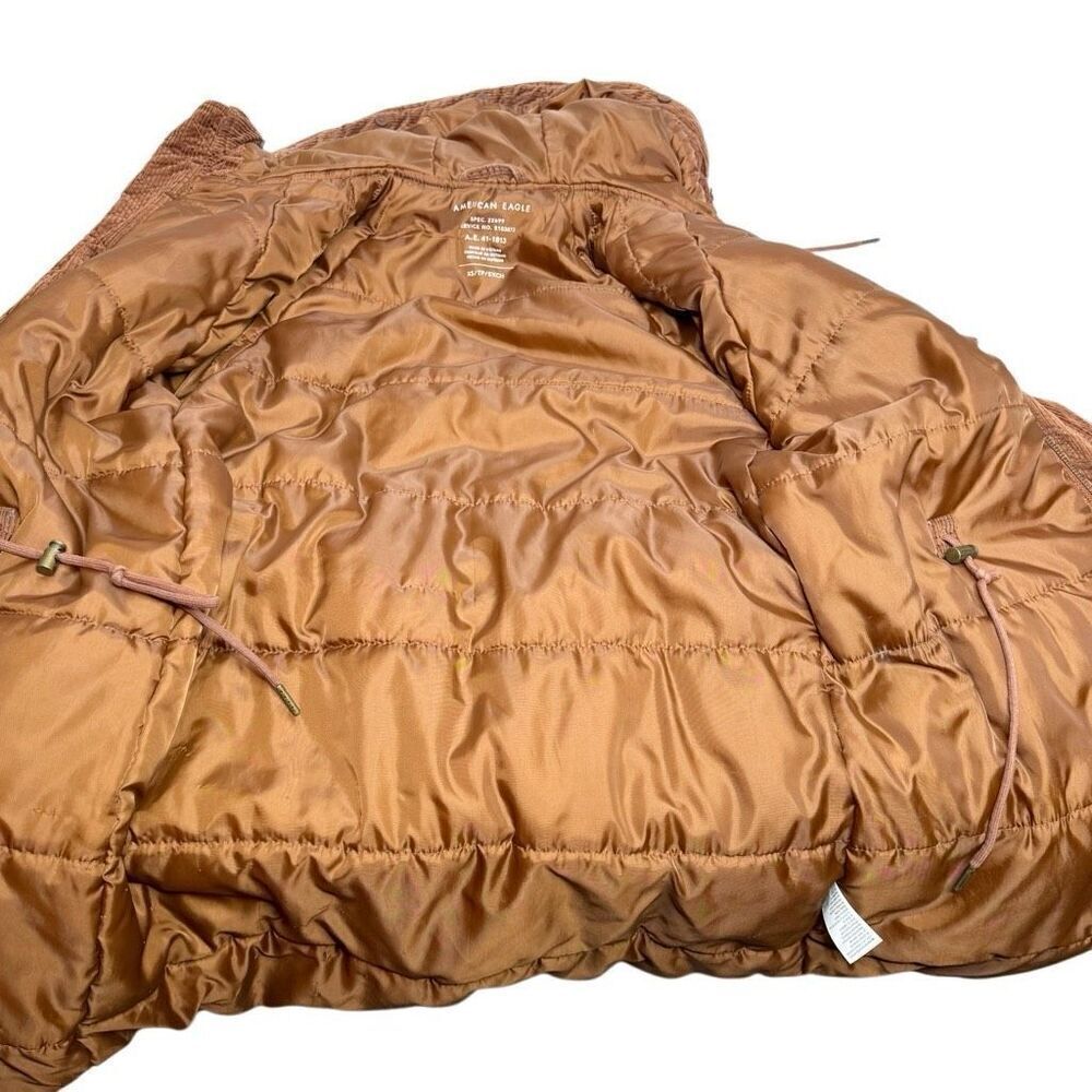 American Eagle rust corduroy hooded knee length jacket size XS - Picture 8 of 12